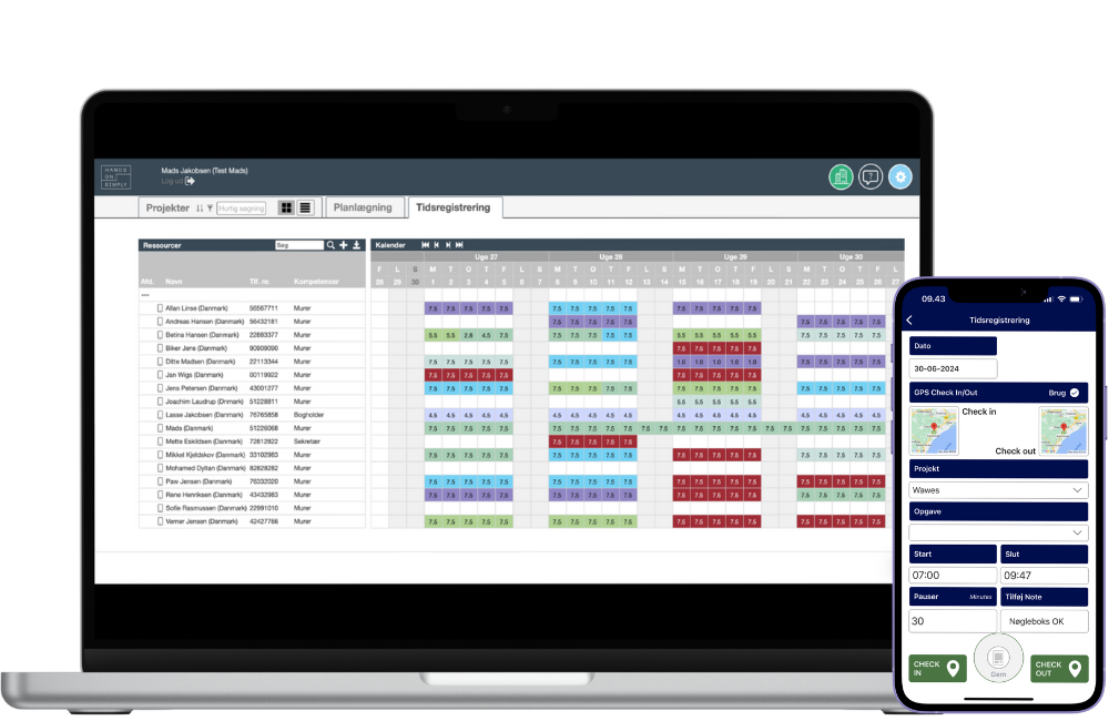 System og app til tidsregistrering